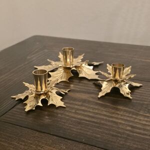 Solid Brass Holly Leaf Candle Stick Holders